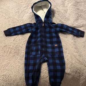 Cozy Blue Plaid Kids One Piece-fleece, winter